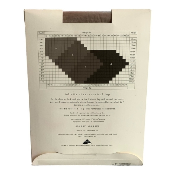 NIB Vintage Calvin Klein Infinite Sheer Control Top Pantyhose Beige Nylon Tights - Picture 3 of 3
